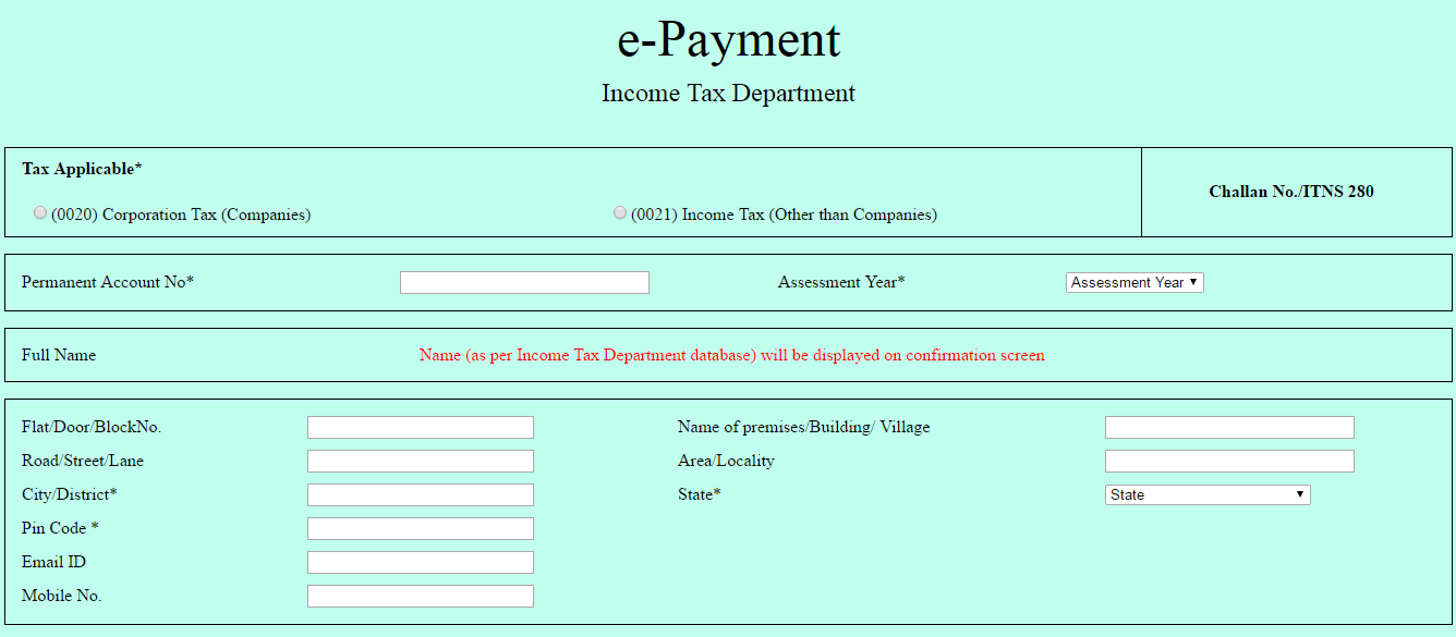 Challan 280 Form part 1